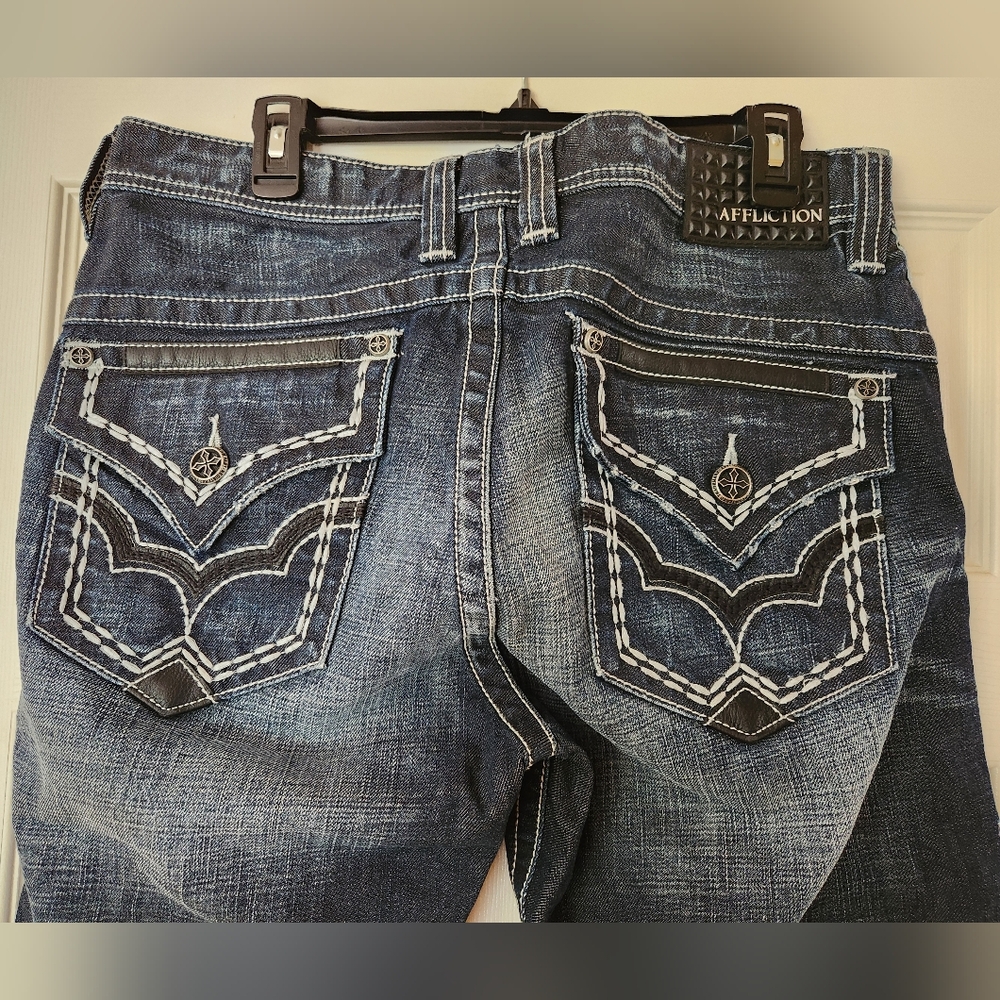 Affliction Mens Cooper Blue Denim Jeans, Size 34x31